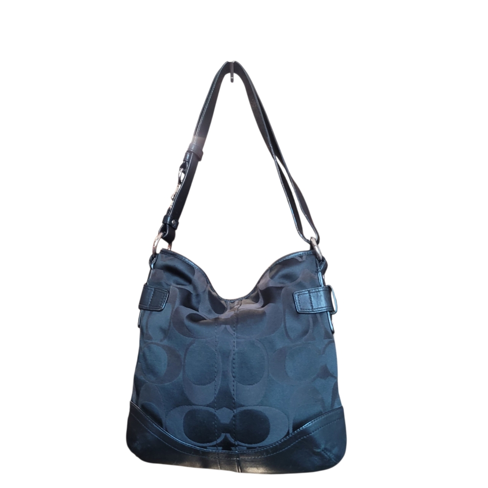 Coach F19730 Black Gallery Optic Signature Silver Chain SHARP bag Purse - Picture 4 of 6